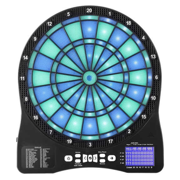 Electronic Dartboard LED Backlit Target 48 Built In Games 500 Variations 6 Winged Darts 50 Soft Tips Cricket Scoring LCD Screen Supports 8 Players