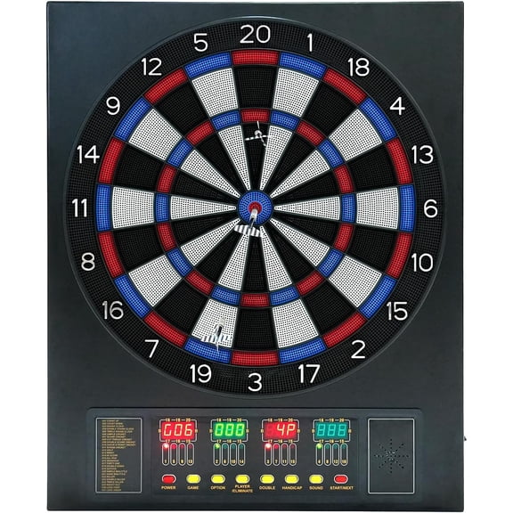 Electronic Dartboard Set Automatic Scoring Electronic Dartboard with 27 Categories and 243 Sub-Categories Games & 4 LED Display with 6 Soft Darts Dartboard Cabinet for Game Rooms
