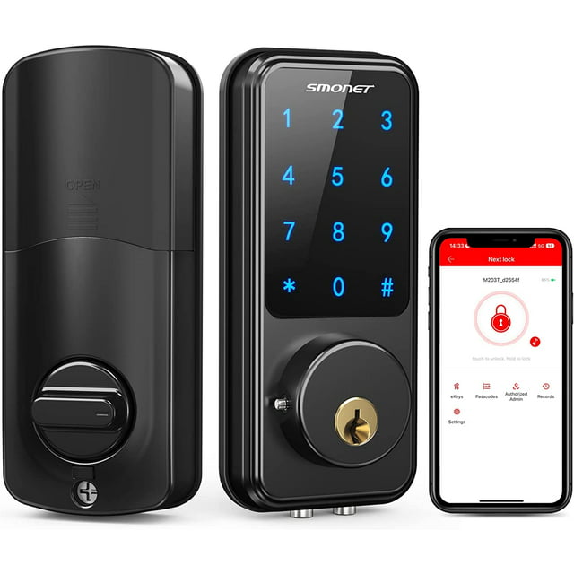 Electronic Deadbolt, SMONET Touchscreen Keypad Deadbolt, Door Locks with Keypad, Combination Door Lock, WiFi Door Lock Compatible with Alexa, Smart Locks for Home Office Hotel
