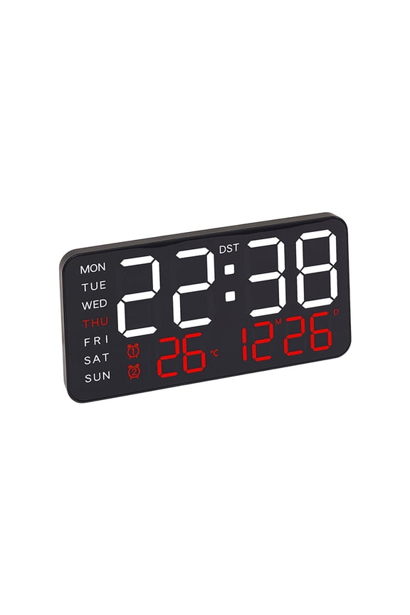Electronic Digital Clock,Large Display Digital Wall Clock,Adjustable Brightness Calendar Clock with Day and Date, Indoor Temperature, Snooze,DST for Home, Office, Elderly