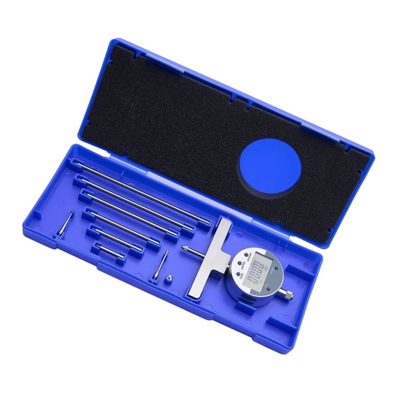 Electronic Digital Depth Gauge Micrometer 0-22 inch Range 0.0005 inch Resolution Precision Measuring Tool with 4 Anvils for Groove Step Hole Measurement