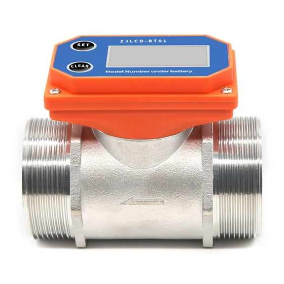 Electronic Digital Display Flowmeter, Dry Cell Stainless Steel LCD Flow Meter Thread Flow Sensor, Water For Farm/Garden Irrigation ,Clear Reading