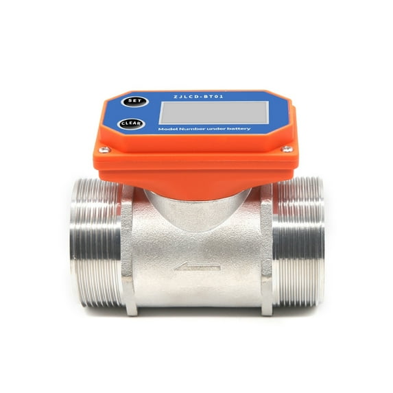 Electronic Digital Display Flowmeter, Dry Cell Stainless Steel LCD Flow Meter Thread Flow Sensor, Water For Farm/Garden Irrigation ,Simple To Operate