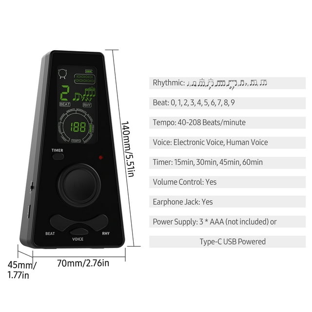 Electronic Digital Metronome with Timer, Beat Speed Control, for Guitar Piano Violin Drum