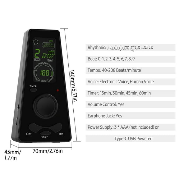 Electronic Digital Metronome with Timer, Beat Speed Control, for Guitar Piano Violin DrumMetronomes for Musical Precision