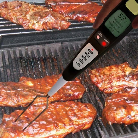 Electronic Digital Pyrometer Meat Thermometer Fork, LCD Display, Dual Probe, C/F Measurement, For Home Cooking and BBQ, Stainless Steel, Black