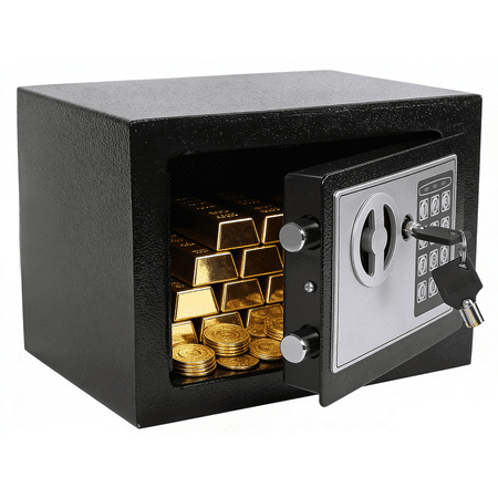 Electronic Digital Safe Box, 0.25 Cubic Feet Home Security Box for Office Hotel Business, Lock Box with Key Keypad for Cash Jewelry