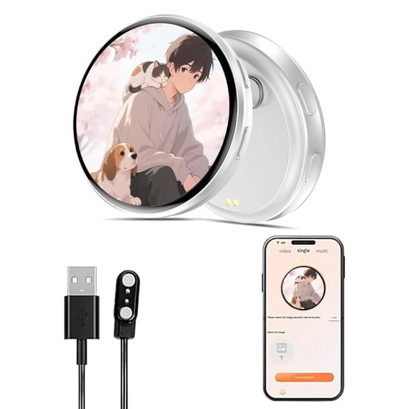 Govllfoz Electronic Display Badge Digital Name Tag - 1.7‑Inch Round Screen, 600Mah Long‑Lasting Battery, Bluetooth 6.0, Supports 7‑Color Lighting, Hd Dynamic Display For Events Fans