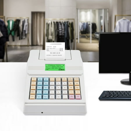 Compact & Durable Cash Register with 40 Keys, 10,000 PLU, 128x64 LCD Display, for Retail, Supermarket, and Restaurant