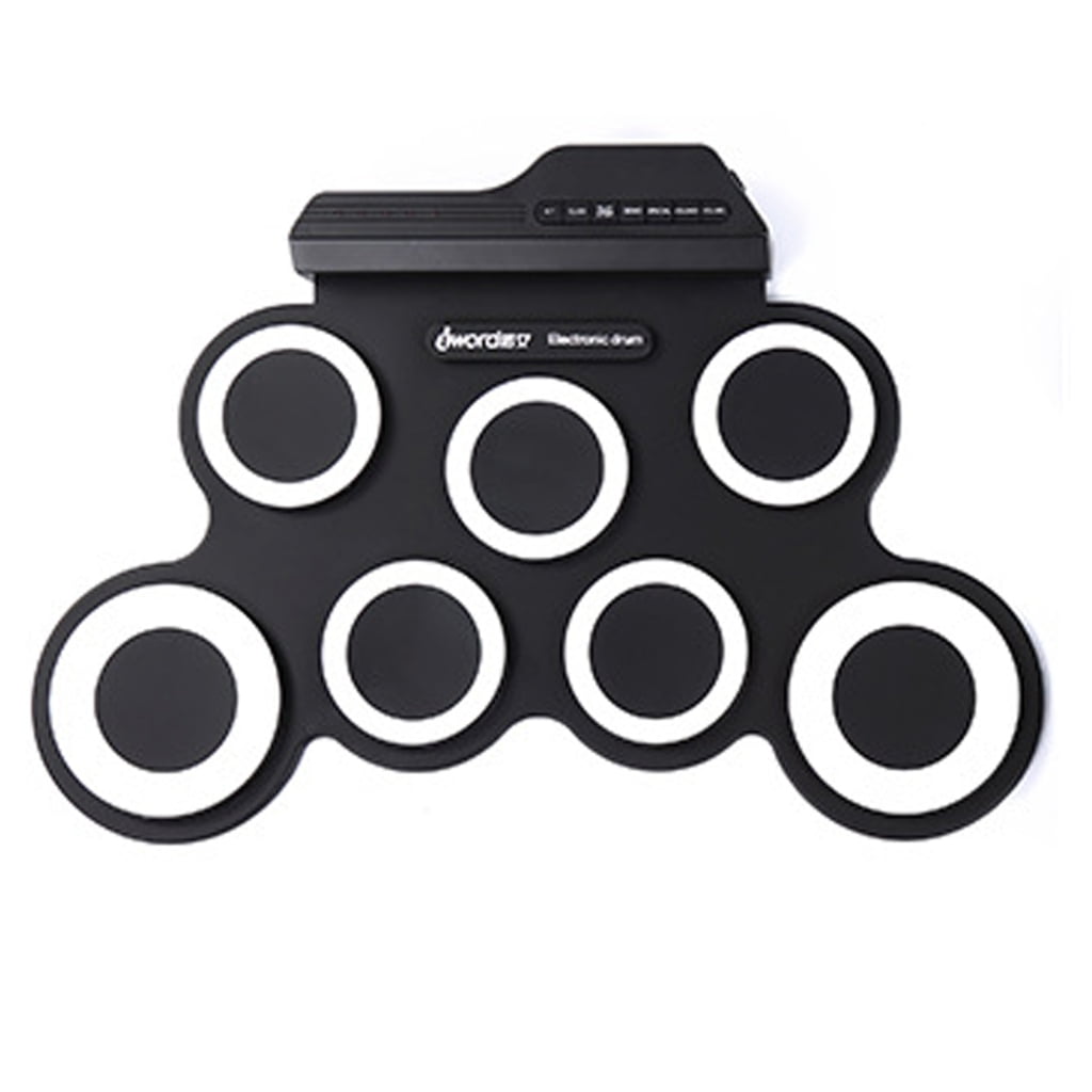 Electronic Drum Pad, 7 Pad Rolls up Practice Drum Set Built-in Speakers and Headphone Socket, Drum Sticks and Drum Pedal