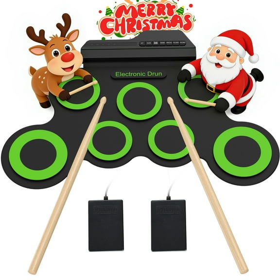 Udreamer Electric Drum Set, 7-Pad Bluetooth Portable Electronic Drum Pad,ChristmasBirthday Gift,Green