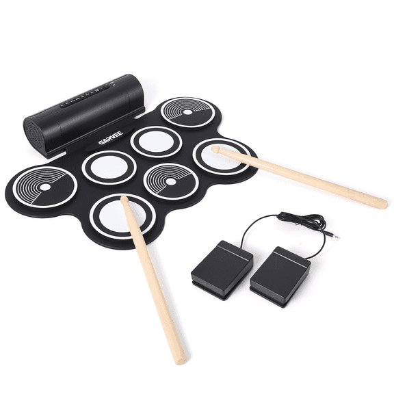 Electronic Drum Set 7 Pads Roll Up Drum Kit With Free App, Dual Built-In Speakers, Drum Sticks Pedals, Bluetooth MIDI, Great Christmas & Birthday Gift For Kids and Beginners