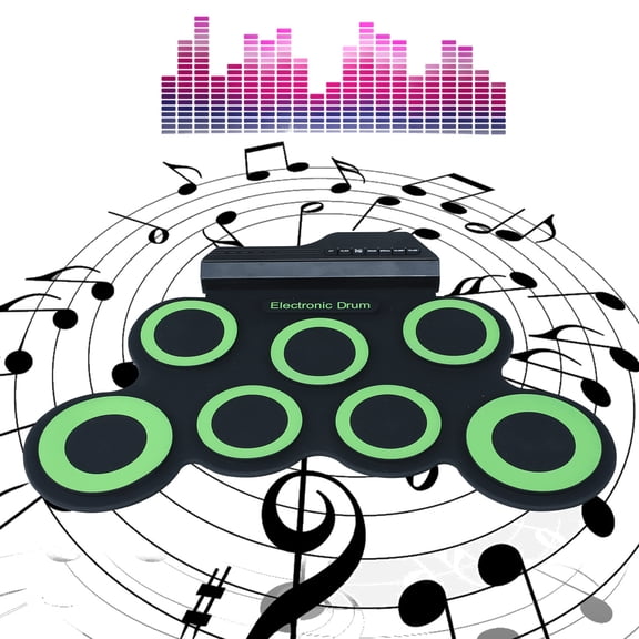 Electronic Drum Set, 9-Drum Practice Pad with Headphone Jack, Roll-up Drum Kit Machine with Built-in Speaker Drum Pedals and Sticks 10 Hours Playtime, Great Christmas Holiday Gifts for Kids