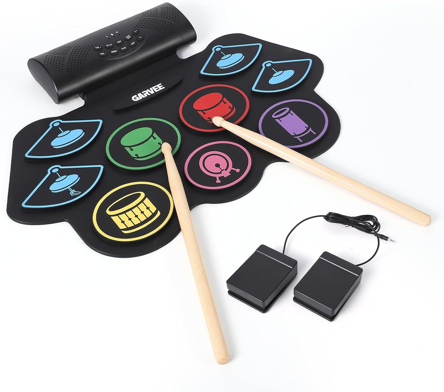 Electronic Drum Set, 9-Drum Roll-Up Practice Pad Kit with Built-In Speakers, Drum Pedals, Sticks, Bluetooth & MIDI, Portable Electric Drum Machine for Beginners