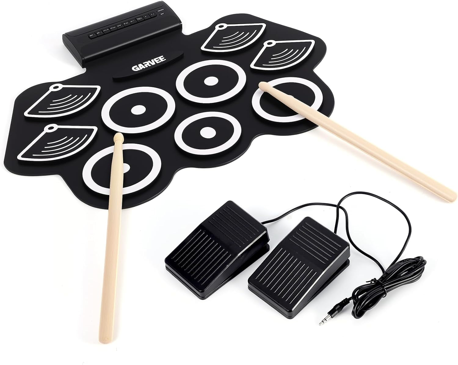 Electronic Drum Set, 9-Drum Thick Silicone Roll-Up Practice Pad Kit with Built-In Speaker, Drum Pedals & Sticks, Portable Electric Drum Machine for Beginners
