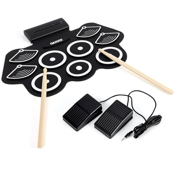 Electronic Drum Set, 9-Drum Thick Silicone Roll-Up Practice Pad Kit with Built-In Speaker, Drum Pedals & Sticks, Portable Electric Drum Machine for Beginners