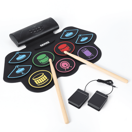 Electronic Drum Set 9 Pads Roll Up Drum Kit With Free App, Dual Built-In Speakers, Drum Sticks Pedals, Bluetooth MIDI, Great Christmas & Birthday Gift For Kids and Beginners
