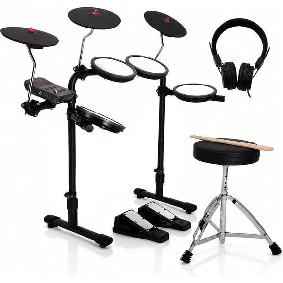 Electronic Drum Set for Beginners, Foldable Quiet Mesh Drum Kit with Headphones, Drum Throne, Sticks & 2 Pedals, USB-C Powered, 68 Sounds, Plug and Play for Home Practice