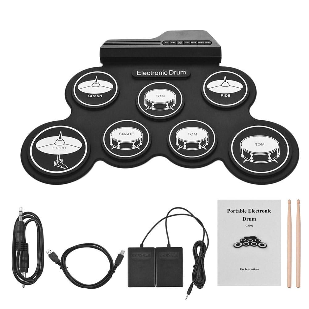 Electronic Drum Set With Drum Pedals And Sticks Electric Drum Pad Silicone Electric Drum For Kids Holiday Birthday Gift with Electric kit Birthday Electric Roll Christmas Practice Gifts Kid, e