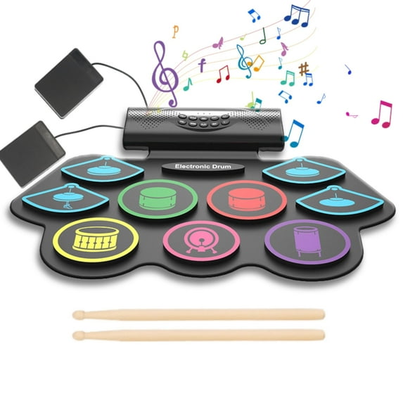 Electronic Drum Set for Adults,9 Pads Portable MIDI Roll-up Drum Kit with Dual Speakers / Headset Jack / Drumsticks / Foot Pedals,for Beginners, Great Holiday Xmas Birthday Gift