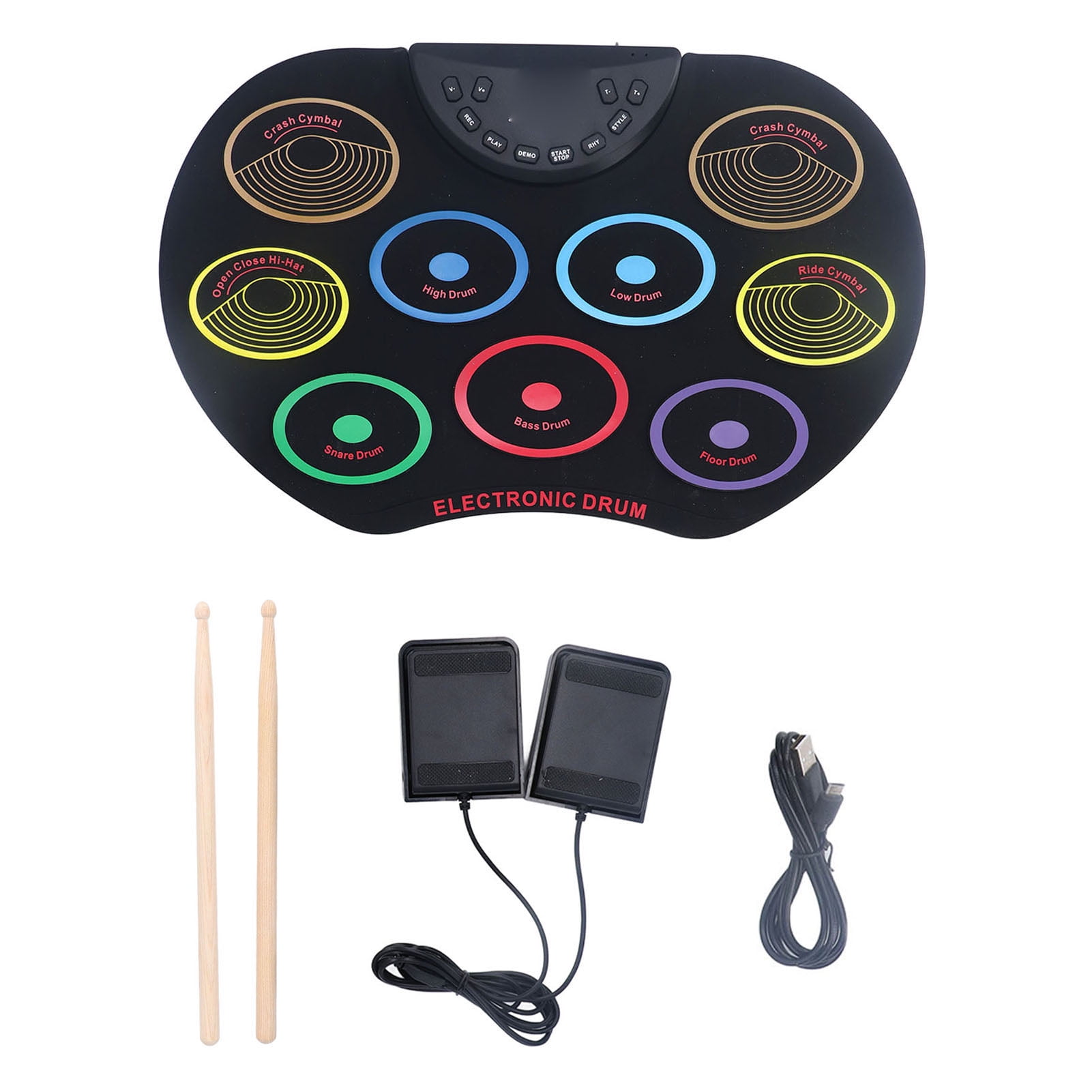 Electronic Drum Set Portable Easy to Play Roll Up Drum Pad Pedals Drum