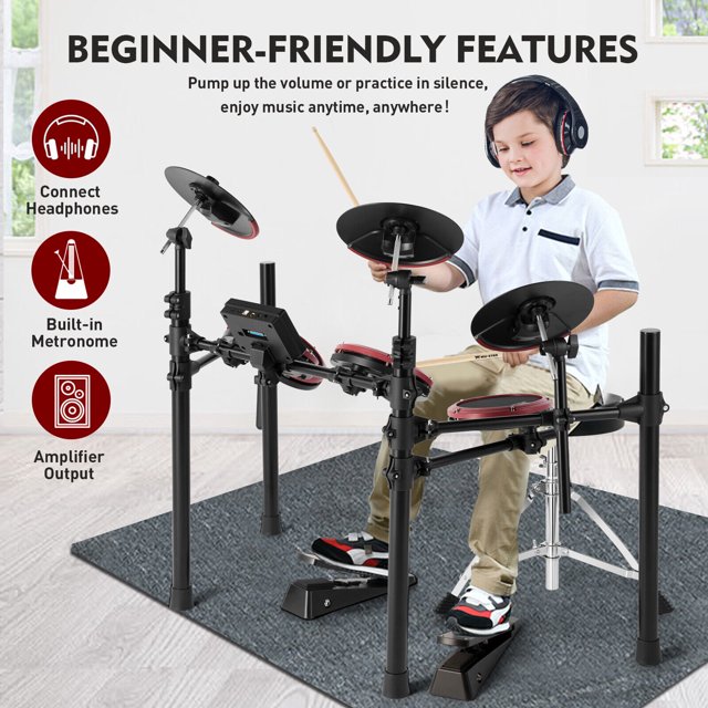 Electronic Drum Set for Beginners with Mesh Drum Pads, Kick Pedal