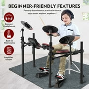 Electronic Drum Set for Beginners with Mesh Drum Pads, Kick Pedal, Stool, Drum Sticks, USB MIDI Connectivity