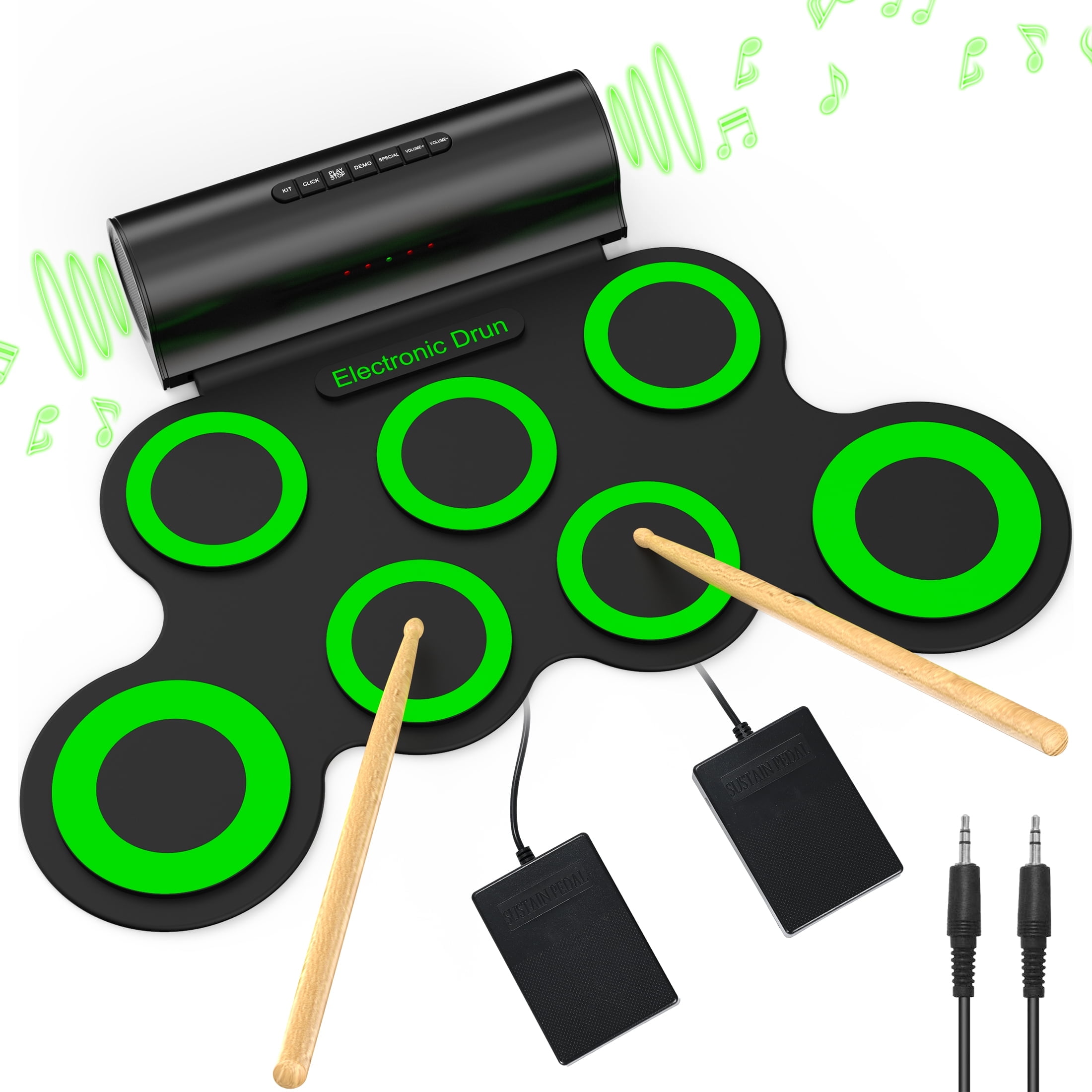 Electronic Drum Set for Kids, 7 Roll-up MIDI Drum Kit with 2 Speakers ...