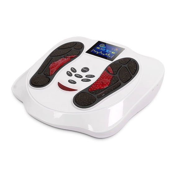 Electronic Foot Circulation Booster for Under Desk Use, Smart Leg Massager with Remote and 4 Body Electrode Pads, Cordless Relief System with 99 Intensity Levels