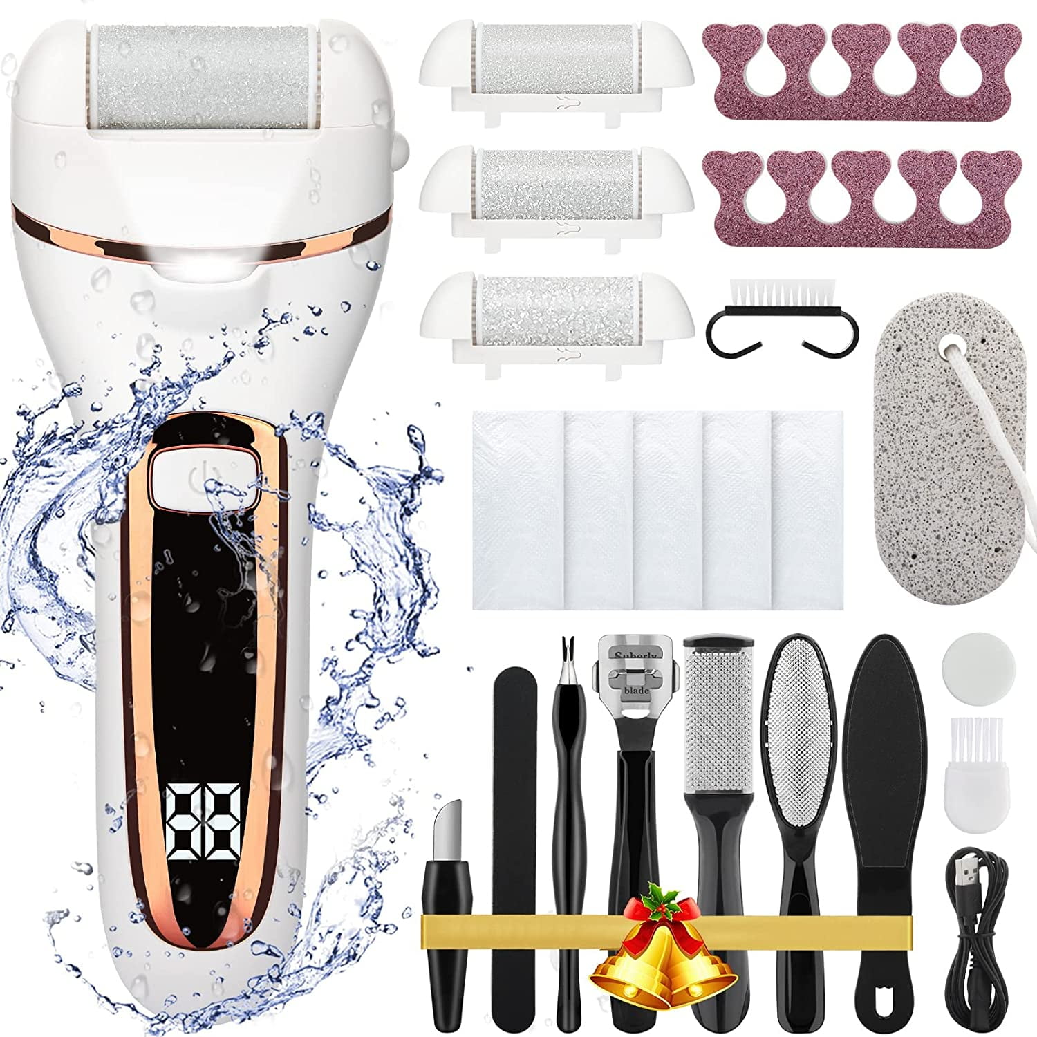 Electronic Foot File Pedicure Kits , 16 in 1 Rechargeable Portable