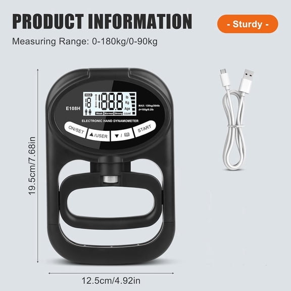 Electronic Hand Dynamometer, 397 lbs/180 kg Grip Strength Tester, Hand Dynamometer Grip Strength Trainer, Grip Strength Measurement Meter, Auto Capturing Electronic Hand Grip for Strength Test