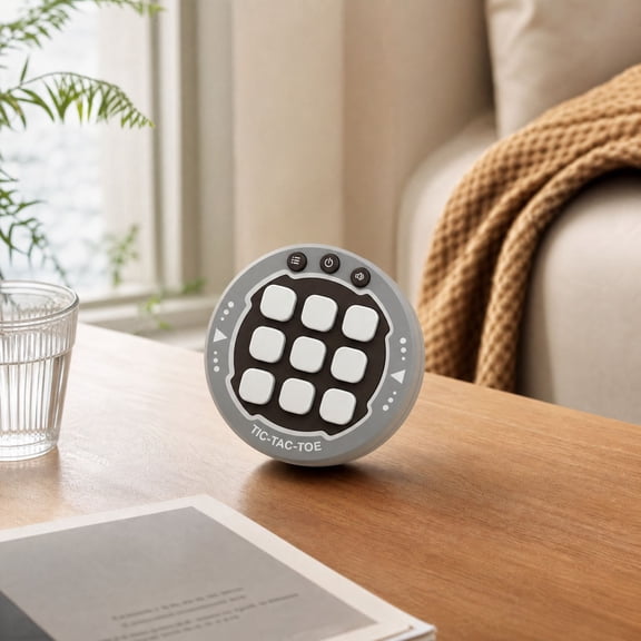 Electronic Handheld Tic-Tac-Toe Game with Compact Circular Design and 9-Button Grid, 1-Pack, Gray, for Student and Adults, Electronic Toys