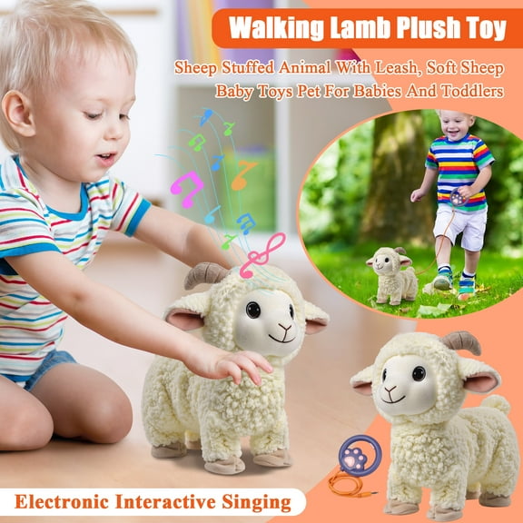 Electronic Interactive Singing Walking Lamb Stuffed Animal, Sheep Plush Toy with Leash, Soft Sheep Baby Toys Pet Buddy, Best Birthday Easter Gifts