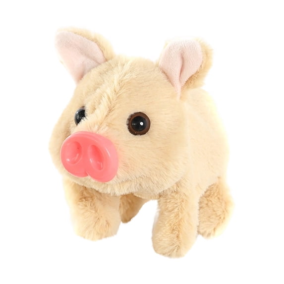 Electronic Interactive Walking Pig Plush with Wiggling Tail and Realistic Oinking Sounds Soft Fabric 5Inch Light Brown