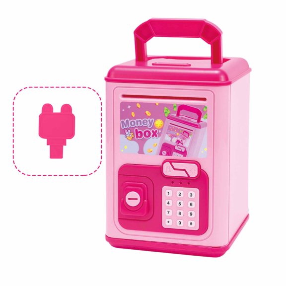 Electronic Kids Safe Money Box with Password and Key Lock, Coin Bank for Boys and Girls, Portable Mini ATM Piggy Bank Toy for Saving Cash, , and Small Items, Educational Gift for Children