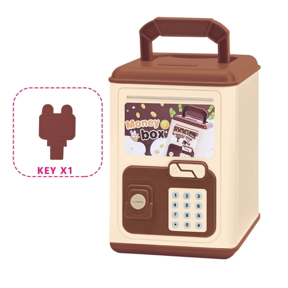 Electronic Kids Safe Money Box with Password and Key Lock, Coin Bank for Boys and Girls, Portable Mini ATM Piggy Bank Toy for Saving Cash, , and Small Items, Educational Gift for Children