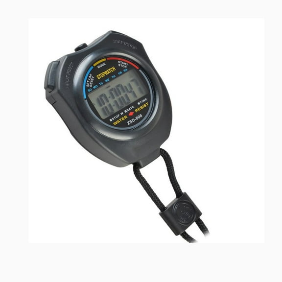 Electronic LCD Timer Digital Sport Stopwatch Date Time Alarm Clock Counter Chronograph (with Neck Strap) - Black