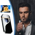 thumbnail image 1 of Electronic Lighter, Windproof USB Rechargeable Slim Coil Lighter with Smart Fingerprint Sensor, Double Side Ignition Creatives Power Indicator Flameless Lighter, 1 of 5