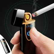 Electronic Lighter, Windproof USB Rechargeable Slim Coil Lighter with Smart Fingerprint Sensor Dual Side Ignition,Battery Indicator Lighter for Flameless Boyfriends Gifts , Stoves, Barbecues, Camping