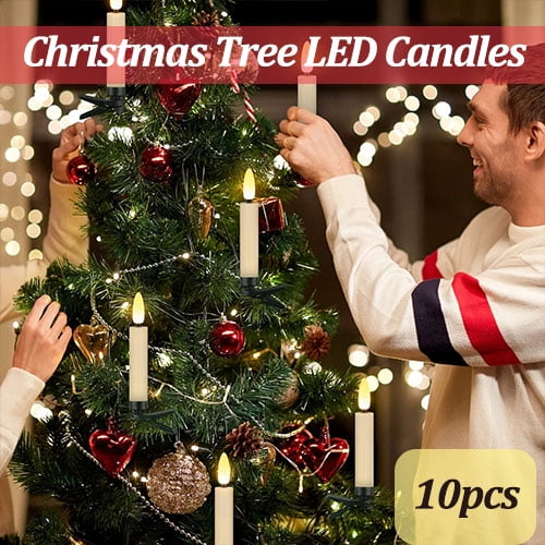 Electronic Lights Set of 10 LED Electronic Candle Lights with Remote Control Warm White Flickering Flames Battery Operated Clip-On Christmas Tree Decor White White JASKFLY