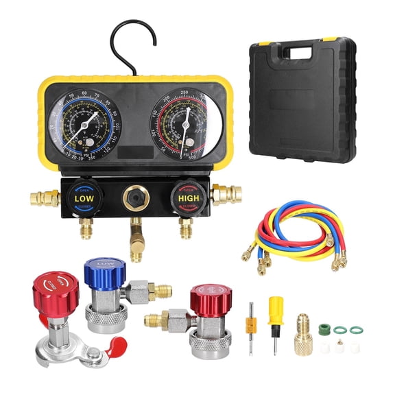 Electronic Manifold Meter Refrigeration Maintenance Equipment Kit Dual Gauges Air Conditioner Refrigerant Refilling Set Pressure Adjustable ,Portable