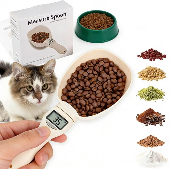 Electronic Measuring Cup, Digital Spoon Scale with High-Precision 800g/1g LED Display, Supports Unit Conversion (g/oz/ml/Cup) for Accurate Pet Food