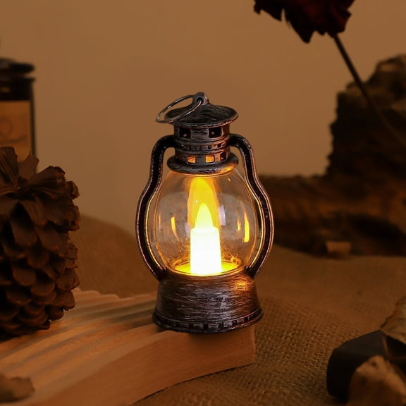 Electronic Mini Wind Lantern, Retro Oil Lamp Night Light, Battery Operated Flameless Candle, Ambient Holiday Decor, Vintage Desktop Prop