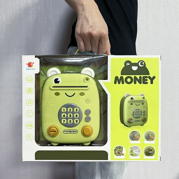​Electronic Money Bank - Digital Frog Piggy Bank w/ Key Lock & Sound Effects ,Jumbo Coin Saving Box Ages 6+ Green