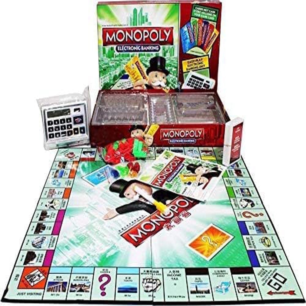 Electronic Monopoly Banking Board Game with 6 ATM Cards and ATM Machine, Electric Monopoly Banking Game. (RED Color).
