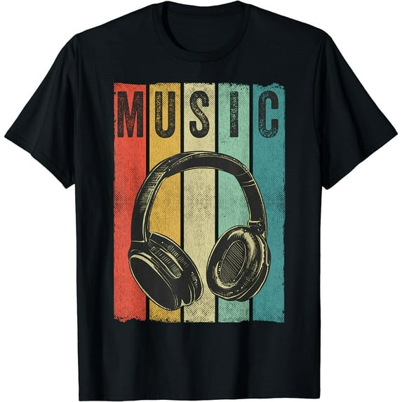 Electronic Music Lover DJ Gift Vintage Retro Headphones T-Shirt Black Large