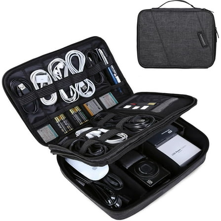 Electronic Organizer, Accessories Organizer Travel Double Layer Electronics Bag Large for 10.5 inch iPad Pro, Adapter, Cables, Black