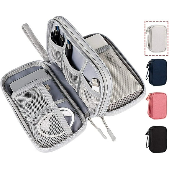 Electronic Organizer Bag, Waterproof Portable Electronic Organizer Travel Accessories Cable Bag Universal Cord Storage Case for CableCord Storage Double Layer - Gray, Large