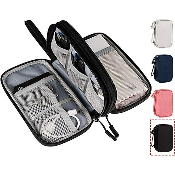 Electronic Organizer Bag, Waterproof Portable Electronic Organizer Travel Accessories Cable Bag Universal Cord Storage Case for CableCord Storage Double Layer - Gray, Large