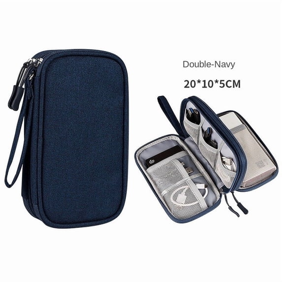 Electronic Organizer Small Travel Cable Organizer Bag Pouch Waterproof Electronic Accessories Storage Bag for Cable, Cord, Charger, Phone, Earphone(Navy-Double-layer)
